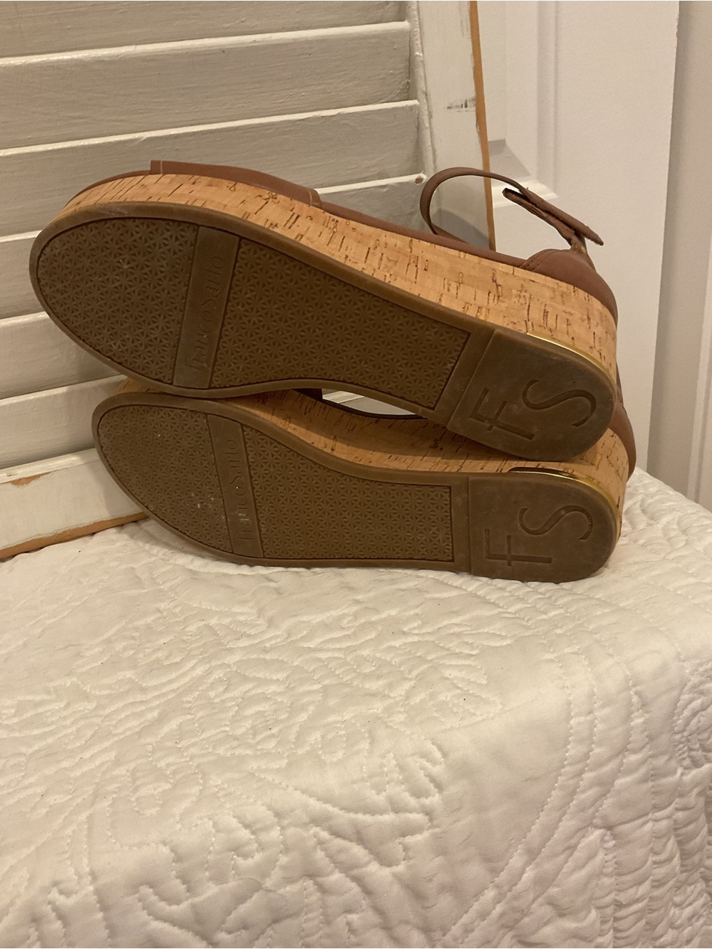Franco Sarto Tan Leather Cork Wedge Sandals with Ankle Strap - Picture 6 of 8